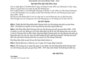 Quyết định 11/2006/QĐ-BTM  thành lập Hội đồng thẩm định Chương trình xúc tiến thương mại quốc gia 2006-2010