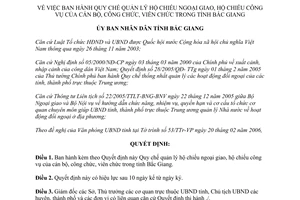 Quyết định 13/2006/QĐ-UBND quản lý hộ chiếu ngoại giao công vụ cán bộ công viên chức Bắc Giang