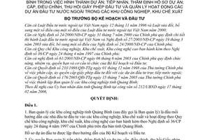 Quyết định 180/2006/QĐ-BKH ủy quyền BQL KCN Quảng Bình hình thành dự án; tiếp nhận, thẩm định,cấp,điều chỉnh  dự án đầu tư nước ngoài khu chế xuất