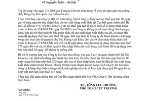 Công văn 847/TCHQ-KTTT xin tạm giải tỏa cưỡng chế