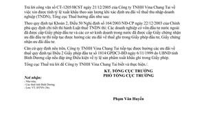 Công văn 803/TCT-ĐTNN xin được tính tỷ lệ xuất khẩu theo sản lượng khi xác định ưu đãi thuế thu nhập doanh nghiệp (TNDN)