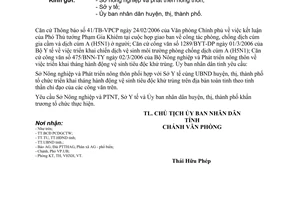 Công văn 735/UBND-KT triển khai tháng hành động vệ sinh tiêu độc khử trùng phòng chống dịch cúm A (H5N1)