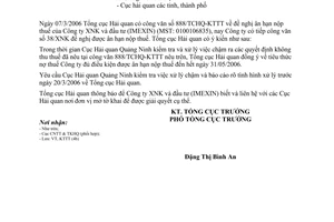 Công văn 953/TCHQ-KTTT đề nghị ân hạn nộp thuế của Công ty XNK và đầu tư (IMEXIN)