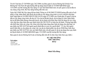 Công văn 385/BXD-KTTC hướng dẫn áp dụng QĐ 10/2005/QĐ-BXD