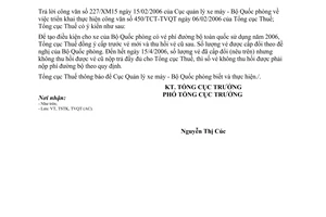 Công văn 856/TCT-TVQT triển khai thực hiện công văn 450/TCT-TVQT ngày 06/02/2006