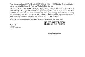 Công văn 984/TCHQ-GSQL giải đáp về C/O mẫu D cấp sau