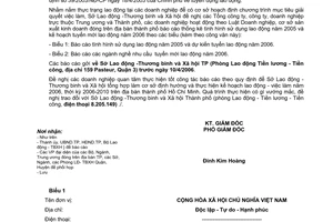 Công văn 1275/SLĐTBXH-LĐ báo cáo tình hình sử dụng lao động 2005 về nhu cầu tuyển mới lao động trong 2006