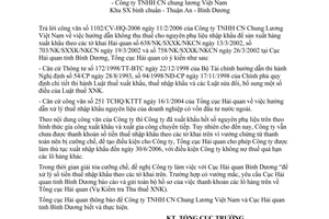 Công văn 1026/TCHQ-KTTT hướng dẫn không thu thuế cho nguyên liệu nhập khẩu để sản xuất hàng xuất khẩu