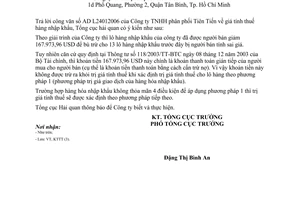 Công văn 1029/TCHQ-KTTT giá tính thuế hàng nhập khẩu