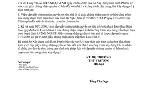 Công văn 454/BXD-QLN trả lời công văn 104/SXD-QH&NĐ ngày 23/02/2006 Sở Xây dựng tỉnh Bình Phước