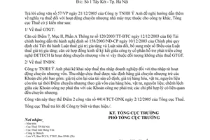 Công văn 1160/TCT-DNK thuế hoạt động chuyển nhượng nhà máy trực thuộc cho công ty khác