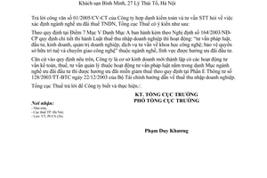 Công văn 734/TCT-PCCS xác định ngành nghề ưu đãi thuế TNDN