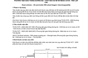 Tiêu chuẩn Việt Nam TCVN 7476:2005 (ISO 4086 : 2001) về Phương tiện giao thông đường bộ - Chốt kéo sơ mi rơ moóc cỡ 90 - Tính lắp lẫn do Bộ Khoa học và Công nghệ ban hành