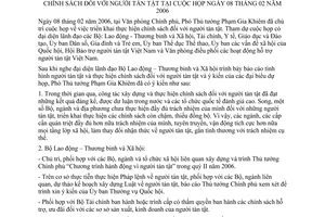 Thông báo 43/TB-VPCP ý kiến Phó Thủ tướng Phạm Gia Khiêm triển khai chính sách người tàn tật cuộc họp 08/02/2006