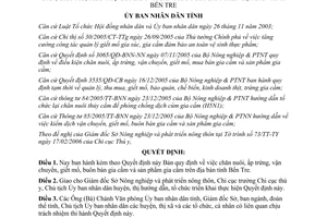 Quyết định 23/2006/QĐ-UBND chăn nuôi vận chuyển mua bán gia cầm Bến Tre