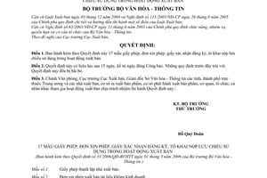 Quyết định 31/2006/QĐ-BVHTT mẫu giấy phép, đơn vị xin phép, giấy xác nhận đăng ký, tờ khai nộp lưu chiểu sử dụng hoạt động xuất bản