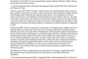 Resolution No. 03/2006/NQ-CP, on the Government's February 2006 regular meeting