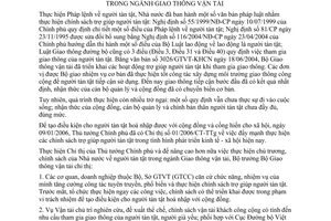 Chỉ thị 03/2006/CT-BGTVT tăng cường thực hiện chính sách trợ giúp người tàn tật ngành Giao thông Vận tải