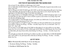 Quyết định 490/2006/QĐ-UBND điều chỉnh Dự án Đường Trà Phong – Trà Bao - Trà Khê, huyện Tây Trà