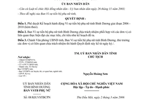 Quyết định 55/2006/QĐ-UBND kế hoạch vì sự tiến bộ của phụ nữ 2006 2010 Bình Dương