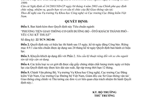 Quyết định 14/2006/QĐ-BGTVT  tiêu chuẩn ngành 22 TCN 302-06 phương tiện giao thông cơ giới đường bộ, ô tô khách thành phố