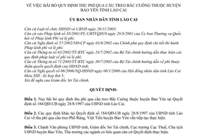 Quyết định 21/2006/QĐ-UBND bãi bỏ quy định thu phí qua cầu treo Bắc Cuông thuộc