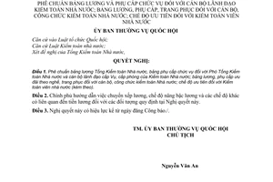 Nghị quyết 1003/2006/NQ-UBTVQH11 phê chuẩn bảng lương và phụ cấp chức vụ, trang phục cán bộ lãnh đạo Kiểm toán Nhà nước,Kiểm toán viên nhà nước