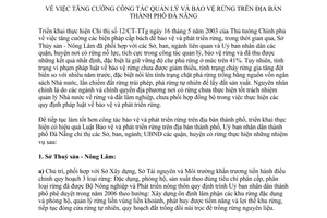 Chỉ thị 05/2006/CT-UBND tăng cường quản lý bảo vệ rừng thành phố Đà Nẵng