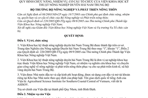 Quyết định 13/2006/QĐ-BNN chức năng, nhiệm vụ, cơ cấu tổ chức  Viện Khoa học kỹ thuật nông nghiệp duyên hải Nam Trung Bộ