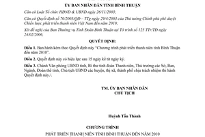 Quyết định 22/2006/QĐ-UBND chương trình phát triển thanh niên Bình Thuận đến 2010