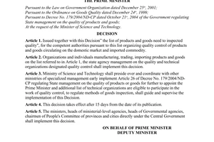 Decision No. 50/2006/QD-TTg  issuing the list of products and goods need to be