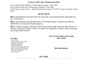 Quyết định 851/2006/QĐ-UBND giải thưởng Văn học nghệ thuật Côn Sơn – Hải Dương
