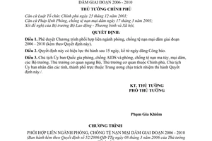 Quyết định 52/2006/QĐ-TTg  Chương trình phối hợp liên ngành phòng, chống tệ nạn mại dâm 2006-2010