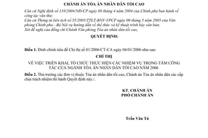 Quyết định 05/QĐ-TATC  đính chính tiêu đề Chỉ thị 01/2006/CT-CA