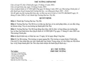 Quyết định 54/2006/QĐ-TTg  thành lập Trường Đại học Tây Đô