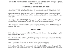 Quyết định 05/2006/QĐ-UBND Chương trình khoa học công nghệ phục vụ hội nhập 2006-2010 Quảng Bình