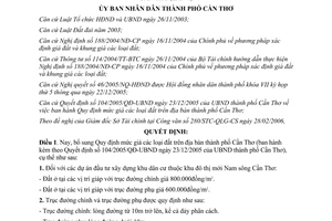 Quyết định 12/2006/QĐ-UBND mức giá các loại đất trên địa bàn thành phố Cần Thơ