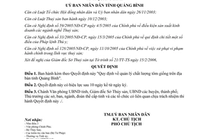 Quyết định 06/2006/QĐ-UBND quản lý chất lượng tôm giống tỉnh Quảng Bình