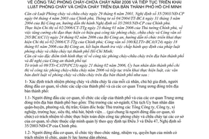 Chỉ thị 07/2006/CT-UBND công tác phòng cháy,chữa cháy năm 2006 tiếp tục triển khai Luật Phòng cháy chữa cháy Hồ Chí Minh