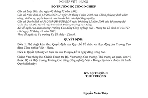 Quyết định 02/2006/QĐ-BCN Quy chế Tổ chức  Hoạt động Trường Cao đẳng Công nghiệp Việt-Hung