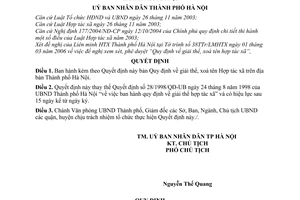 Quyết định 27/2006/QĐ-UB giải thể, xoá tên Hợp tác xã  Thành phố Hà Nội