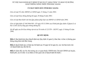 Quyết định 15/2006/QĐ-UBND Quy định quản lý khai thác bảo vệ đường giao thông nông thôn Bắc Giang