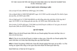 Quyết định 05/2006/QĐ-UBND giao chỉ tiêu kế hoạch cho doanh nghiệp nhà nước Bạc Liêu