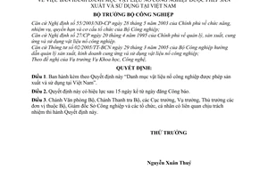 Quyết định 03/2006/QĐ-BCN danh mục vật liệu nổ công nghiệp được sản xuất sử dụng tại Việt Nam