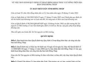 Quyết định 18/2006/QĐ-UBND hoạt động khai thác cát sông tỉnh Đồng Tháp