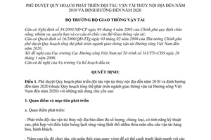 Quyết định 639/QĐ-BGTVT quy hoạch phát triển đội tàu vận tải thủy nội địa đến 2010-2020
