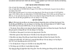 Quyết định 354/2006/QĐ-UBND dự án đầu tư XD KTHT khu nhà ở xã Hoàn Sơn huyện Tiên Du đấu giá QSDÐ tạo vốn xây dựng CSHT
