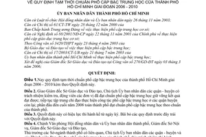 Quyết định 40/2006/QĐ-UBND chuẩn phổ cập bậc trung học thành phố Hồ Chí Minh 2006-2010