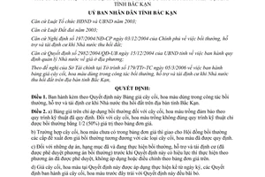 Quyết định 478/2006/QĐ-UBND giá cây cối hoa màu trong bồi thường khi Nhà nước thu hồi đất Bắc Kạn