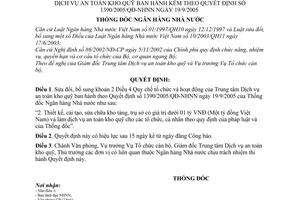 Quyết định 10/2006/QĐ-NHNN Quy chế tổ chức hoạt động Trung tâm Dịch vụ an toàn kho quỹ sửa đổi 1390/2005/QĐ-NHNN